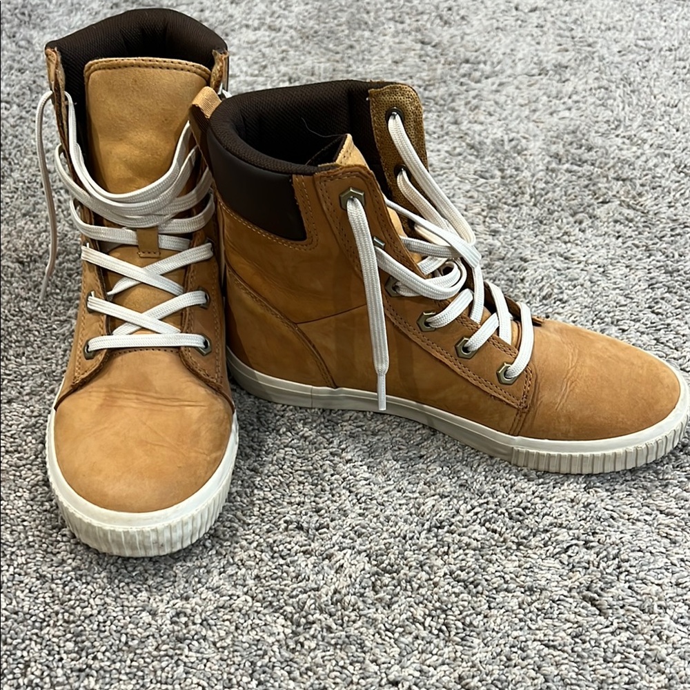 Timberland Tan and White High-Top Sneakers